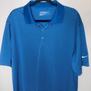 Nike Golf Mens Size XL Blue White Stripe Dri Fit Short Sleeve Polo Casual